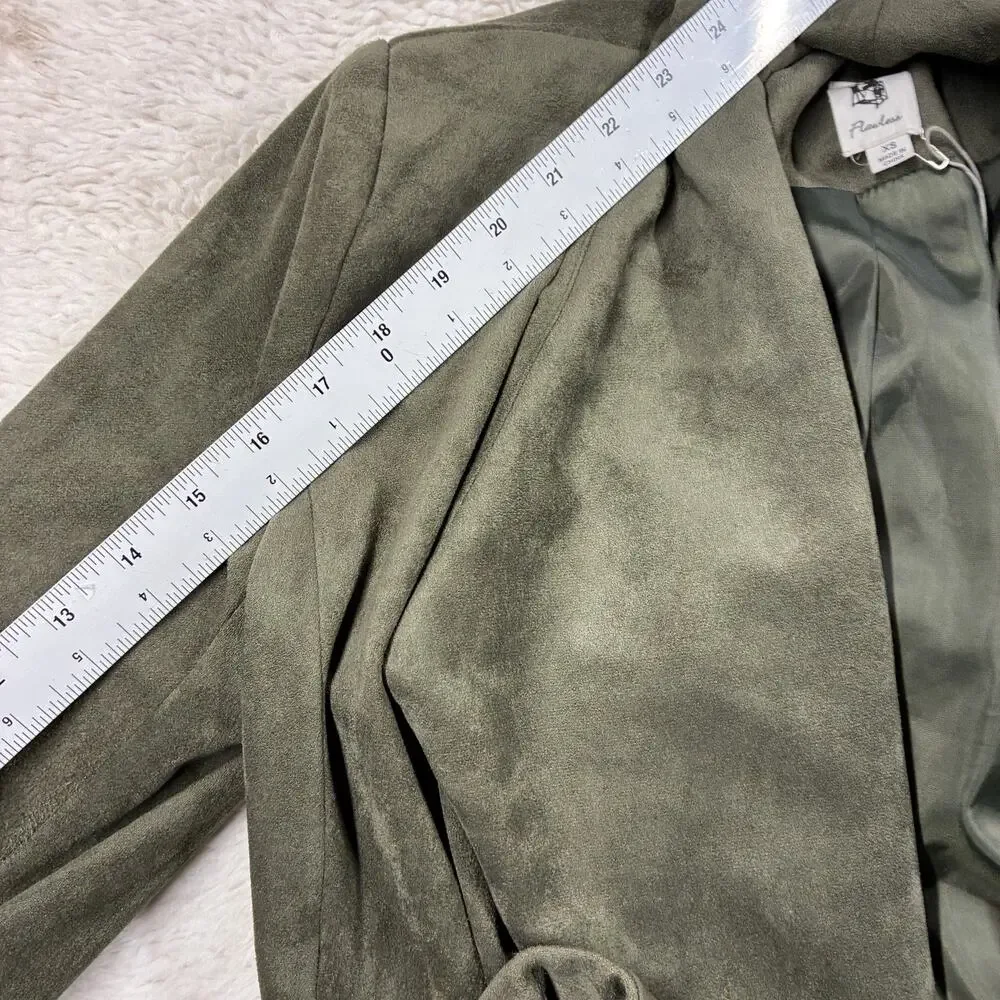 Flawless Wrap Jacket Womens XS Olive Green Faux Suede Belted Trench Coat NWT